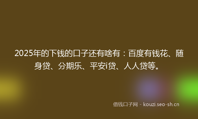2025年的下钱的口子还有啥有：百度有钱花、随身贷、分期乐、平安i贷、人人贷等。