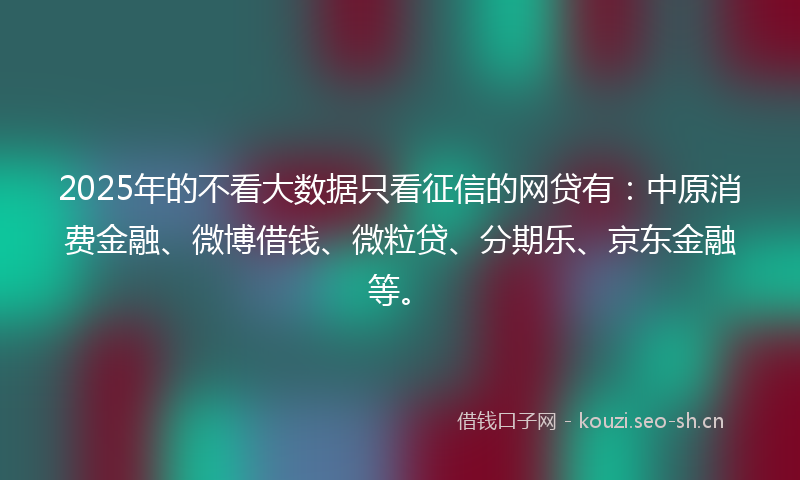 2025年的不看大数据只看征信的网贷有：中原消费金融、微博借钱、微粒贷、分期乐、京东金融等。