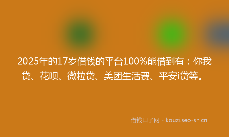 2025年的17岁借钱的平台100%能借到有：你我贷、花呗、微粒贷、美团生活费、平安i贷等。