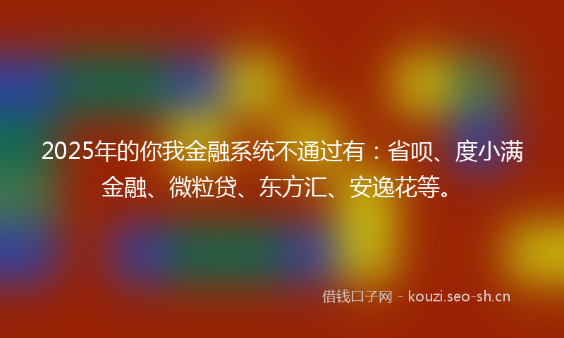 2025年的你我金融系统不通过有：省呗、度小满金融、微粒贷、东方汇、安逸花等。