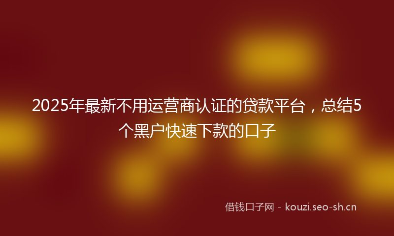 2025年最新不用运营商认证的贷款平台，总结5个黑户快速下款的口子