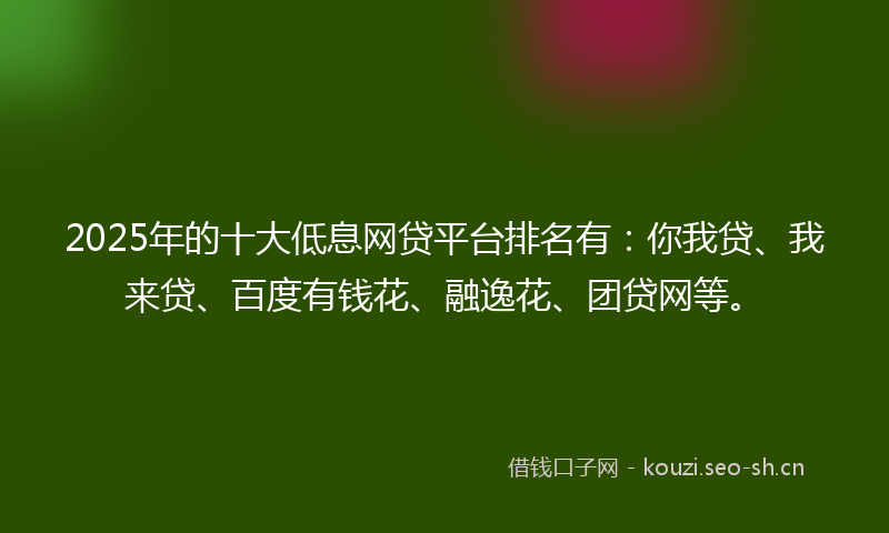 2025年的十大低息网贷平台排名有：你我贷、我来贷、百度有钱花、融逸花、团贷网等。