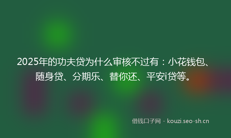 2025年的功夫贷为什么审核不过有：小花钱包、随身贷、分期乐、替你还、平安i贷等。
