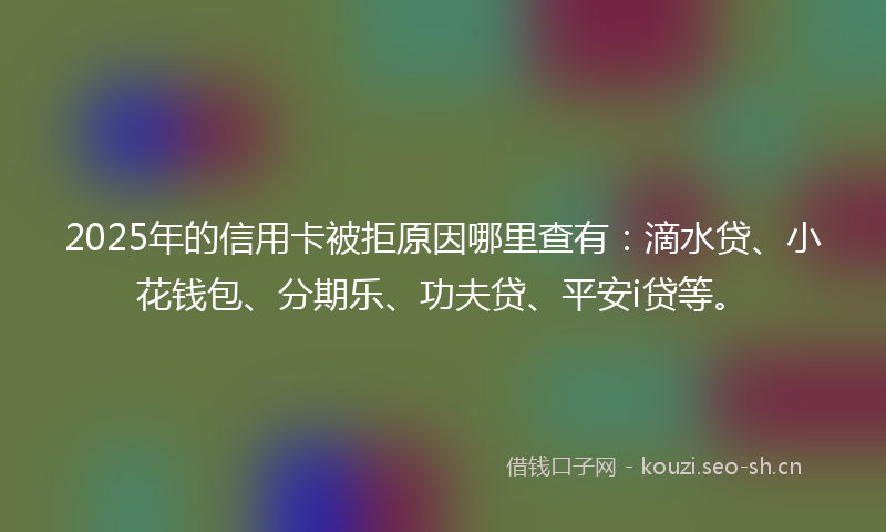 2025年的信用卡被拒原因哪里查有：滴水贷、小花钱包、分期乐、功夫贷、平安i贷等。