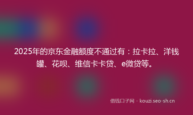 2025年的京东金融额度不通过有：拉卡拉、洋钱罐、花呗、维信卡卡贷、e微贷等。