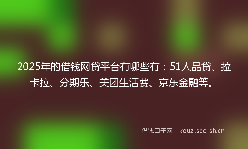 2025年的借钱网贷平台有哪些有：51人品贷、拉卡拉、分期乐、美团生活费、京东金融等。