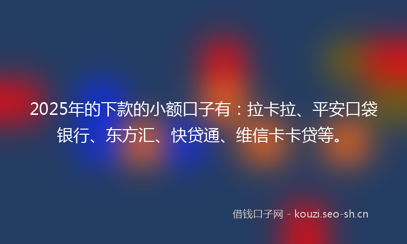 2025年的下款的小额口子有：拉卡拉、平安口袋银行、东方汇、快贷通、维信卡卡贷等。