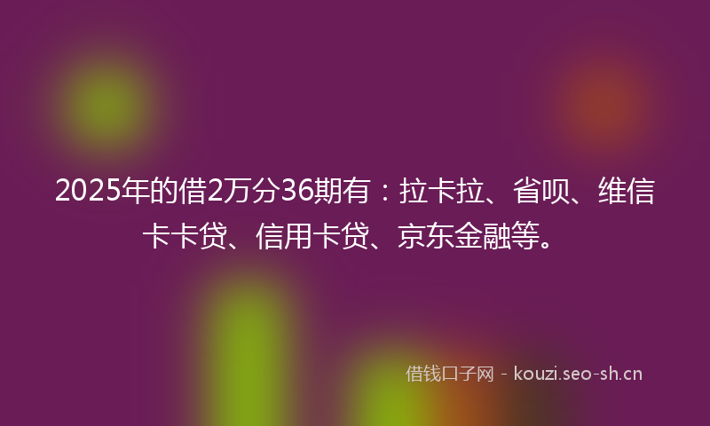 2025年的借2万分36期有：拉卡拉、省呗、维信卡卡贷、信用卡贷、京东金融等。