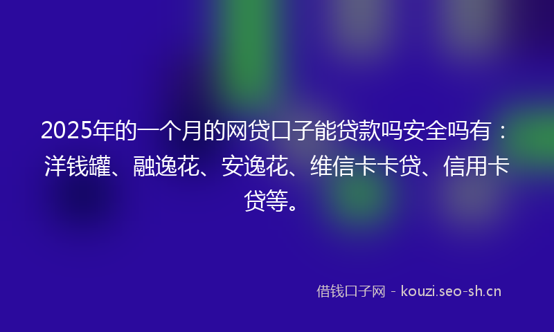 2025年的一个月的网贷口子能贷款吗安全吗有：洋钱罐、融逸花、安逸花、维信卡卡贷、信用卡贷等。