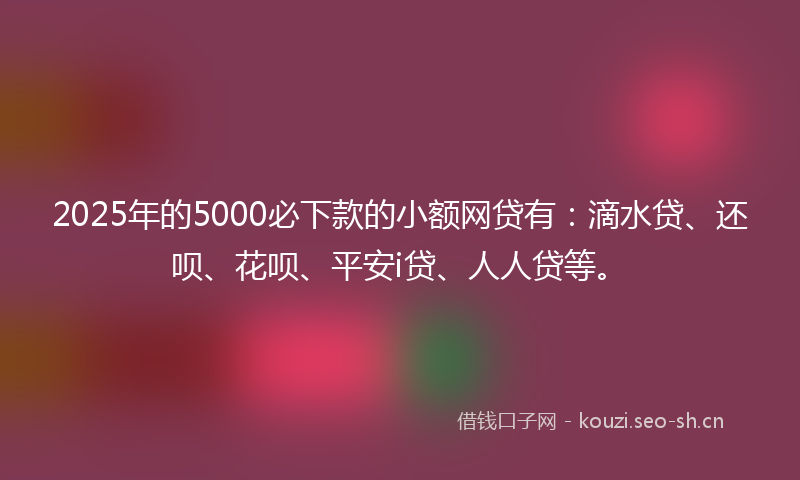 2025年的5000必下款的小额网贷有：滴水贷、还呗、花呗、平安i贷、人人贷等。