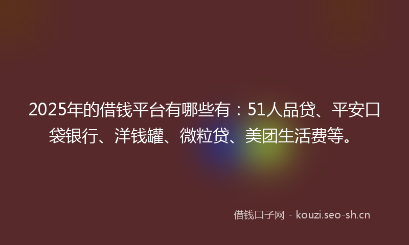 2025年的借钱平台有哪些有：51人品贷、平安口袋银行、洋钱罐、微粒贷、美团生活费等。