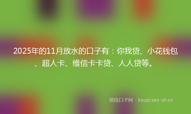 2025年的11月放水的口子有：你我贷、小花钱包、超人卡、维信卡卡贷、人人贷等。
