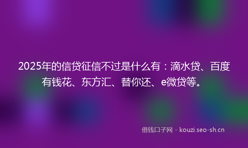 2025年的信贷征信不过是什么有：滴水贷、百度有钱花、东方汇、替你还、e微贷等。