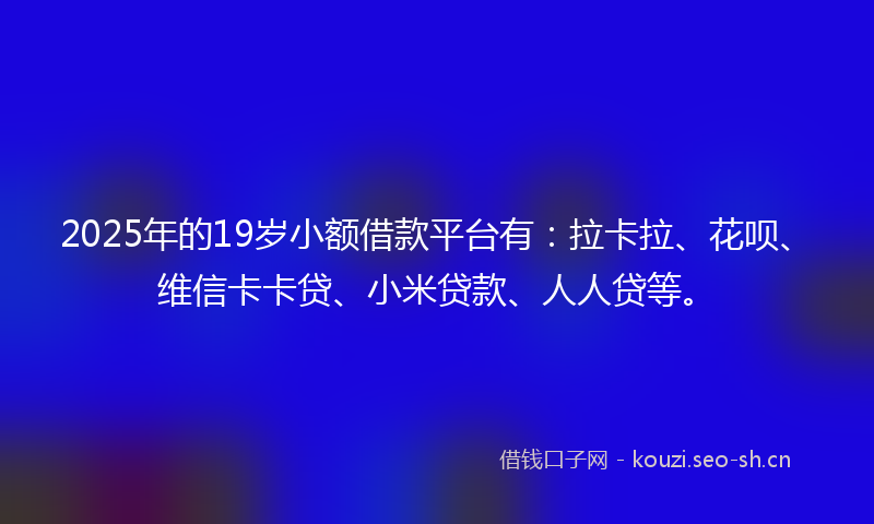 2025年的19岁小额借款平台有：拉卡拉、花呗、维信卡卡贷、小米贷款、人人贷等。