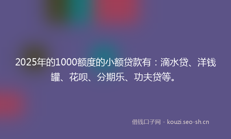 2025年的1000额度的小额贷款有：滴水贷、洋钱罐、花呗、分期乐、功夫贷等。