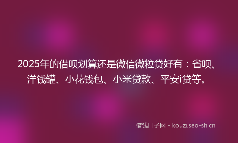 2025年的借呗划算还是微信微粒贷好有：省呗、洋钱罐、小花钱包、小米贷款、平安i贷等。