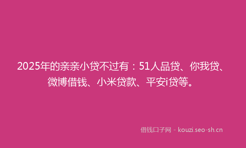 2025年的亲亲小贷不过有：51人品贷、你我贷、微博借钱、小米贷款、平安i贷等。