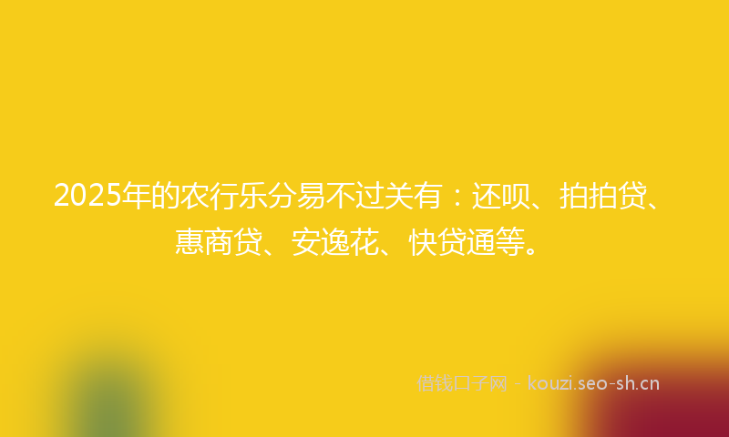 2025年的农行乐分易不过关有：还呗、拍拍贷、惠商贷、安逸花、快贷通等。