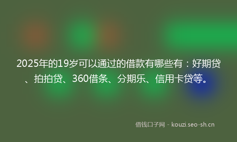 2025年的19岁可以通过的借款有哪些有：好期贷、拍拍贷、360借条、分期乐、信用卡贷等。