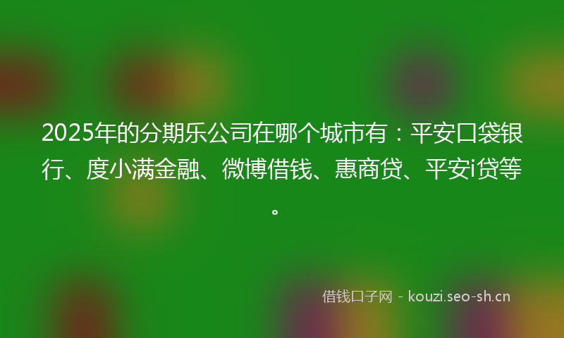 2025年的分期乐公司在哪个城市有：平安口袋银行、度小满金融、微博借钱、惠商贷、平安i贷等。