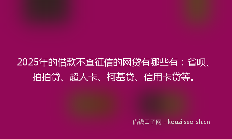 2025年的借款不查征信的网贷有哪些有:省呗、拍拍贷、超人卡、柯基贷、信用卡贷等。