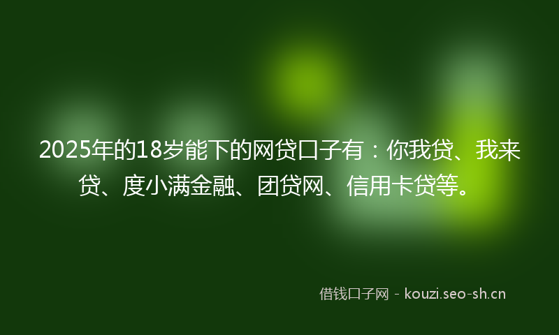 2025年的18岁能下的网贷口子有：你我贷、我来贷、度小满金融、团贷网、信用卡贷等。