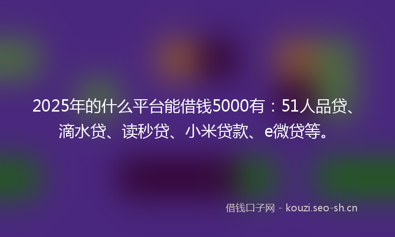 2025年的什么平台能借钱5000有：51人品贷、滴水贷、读秒贷、小米贷款、e微贷等。