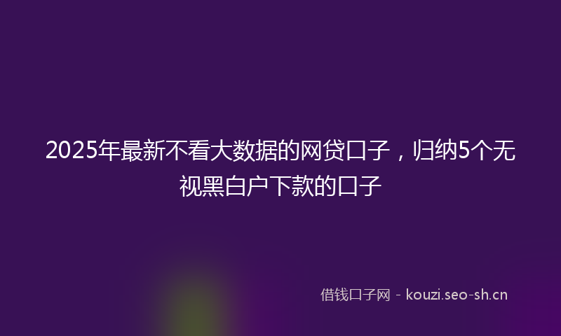 2025年最新不看大数据的网贷口子，归纳5个无视黑白户下款的口子