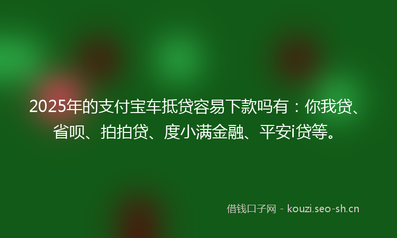 2025年的支付宝车抵贷容易下款吗有：你我贷、省呗、拍拍贷、度小满金融、平安i贷等。