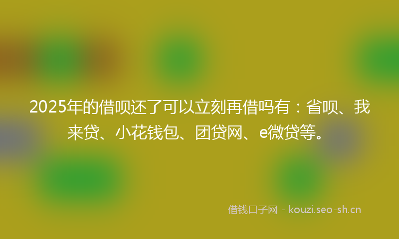 2025年的借呗还了可以立刻再借吗有：省呗、我来贷、小花钱包、团贷网、e微贷等。