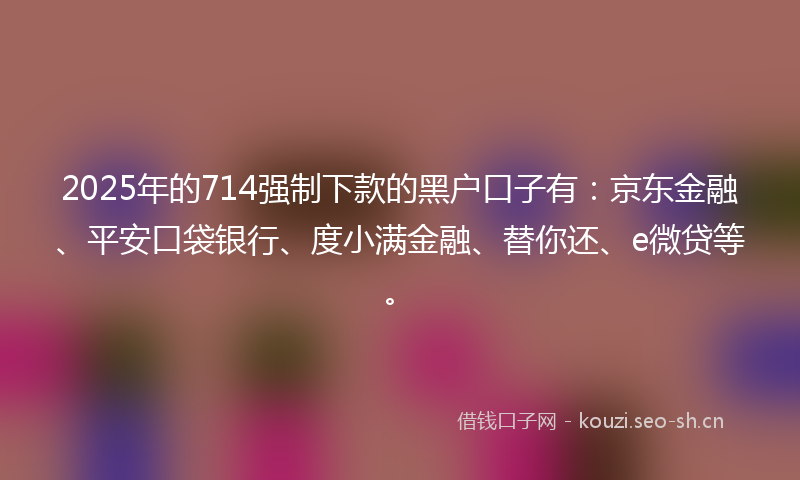 2025年的714强制下款的黑户口子有：京东金融、平安口袋银行、度小满金融、替你还、e微贷等。