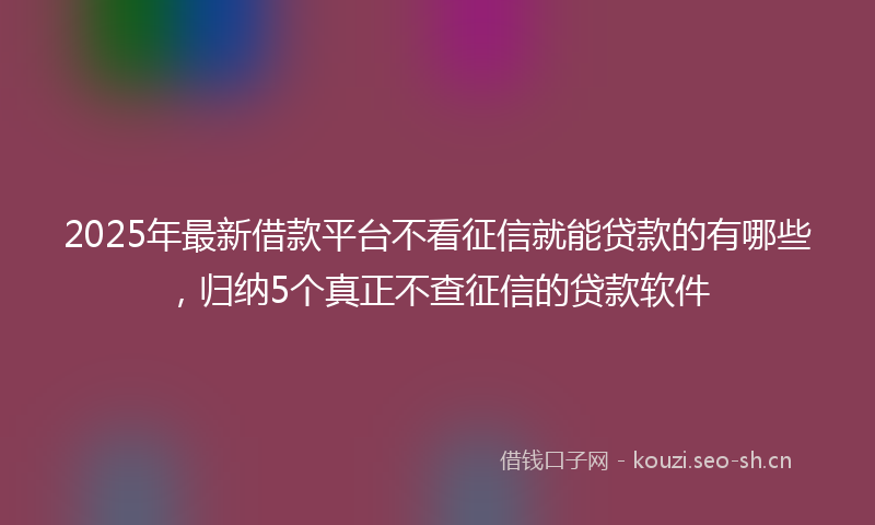 2025年最新借款平台不看征信就能贷款的有哪些，归纳5个真正不查征信的贷款软件