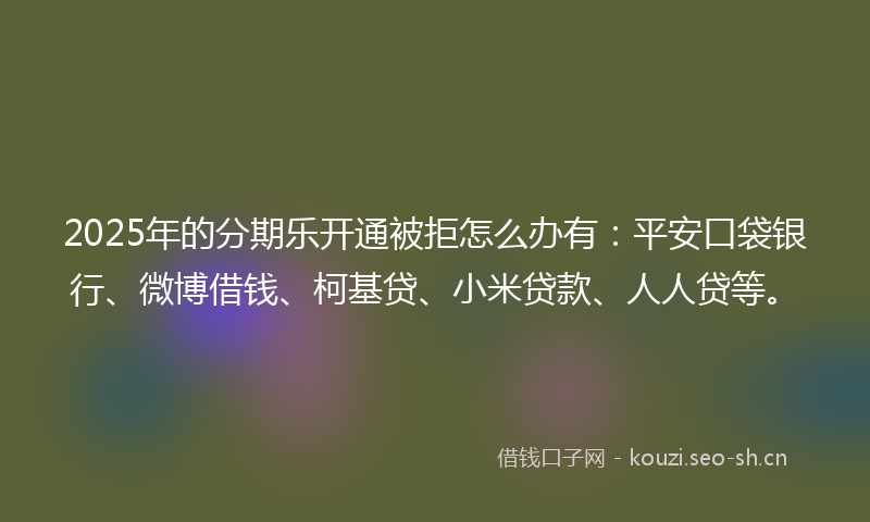 2025年的分期乐开通被拒怎么办有：平安口袋银行、微博借钱、柯基贷、小米贷款、人人贷等。