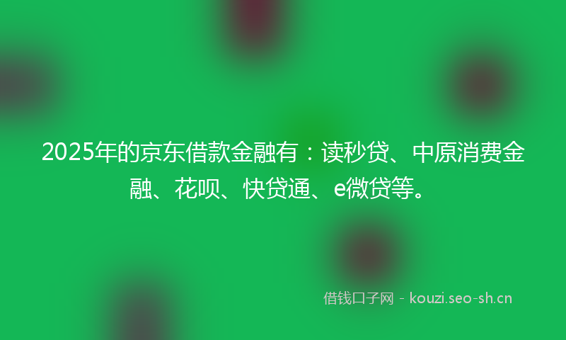 2025年的京东借款金融有：读秒贷、中原消费金融、花呗、快贷通、e微贷等。