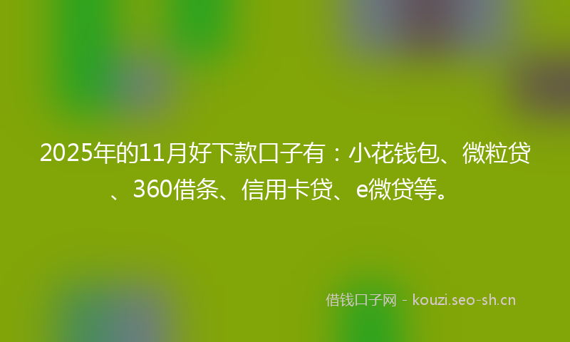 2025年的11月好下款口子有：小花钱包、微粒贷、360借条、信用卡贷、e微贷等。