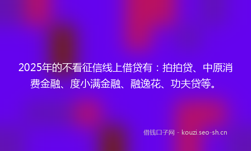 2025年的不看征信线上借贷有：拍拍贷、中原消费金融、度小满金融、融逸花、功夫贷等。