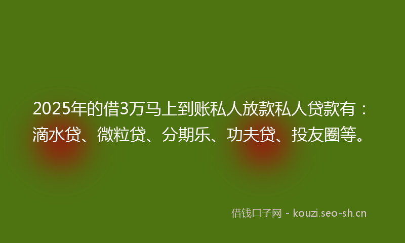 2025年的借3万马上到账私人放款私人贷款有:滴水贷、微粒贷、分期乐、功夫贷、投友圈等。