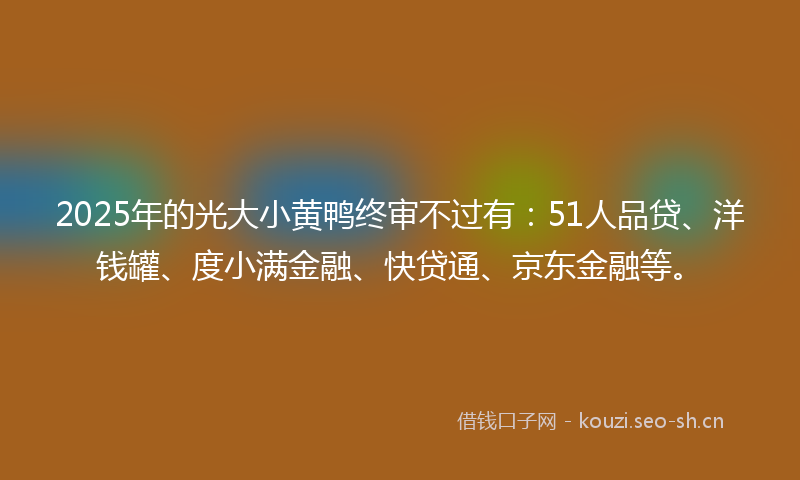 2025年的光大小黄鸭终审不过有：51人品贷、洋钱罐、度小满金融、快贷通、京东金融等。