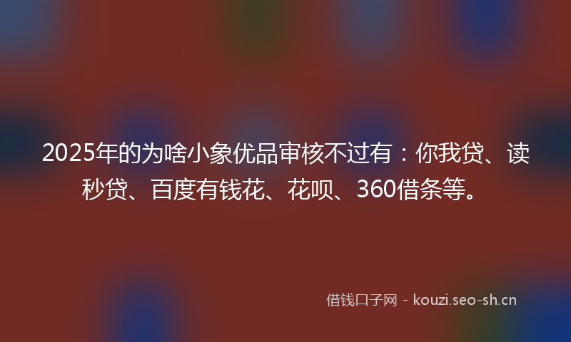 2025年的为啥小象优品审核不过有：你我贷、读秒贷、百度有钱花、花呗、360借条等。