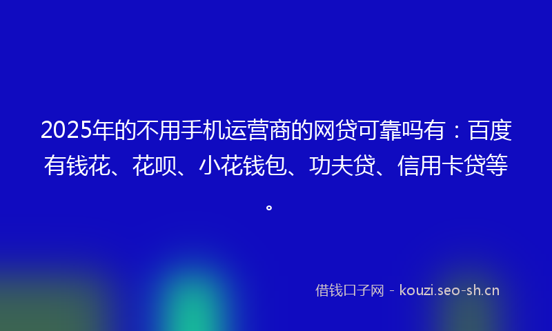 2025年的不用手机运营商的网贷可靠吗有：百度有钱花、花呗、小花钱包、功夫贷、信用卡贷等。