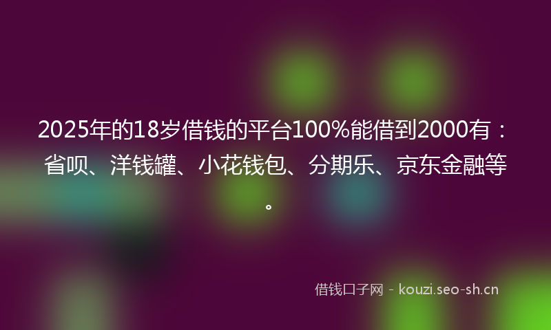 2025年的18岁借钱的平台100%能借到2000有：省呗、洋钱罐、小花钱包、分期乐、京东金融等。