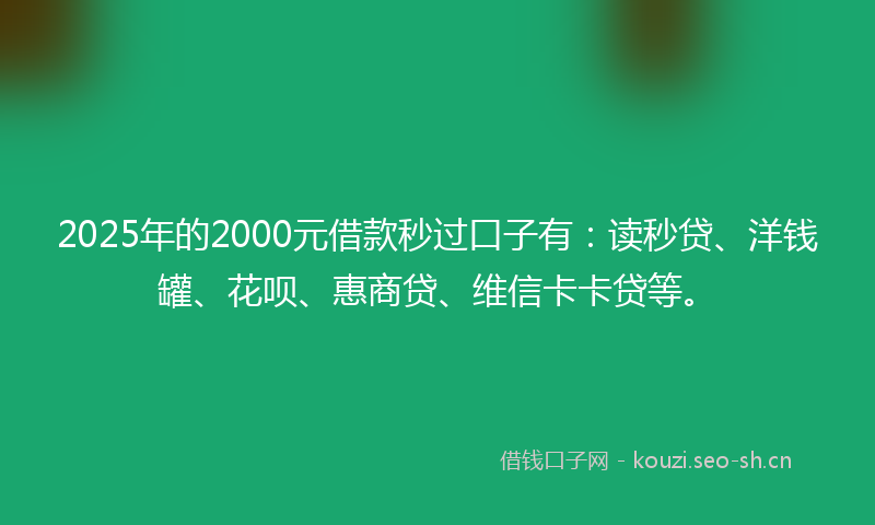 2025年的2000元借款秒过口子有：读秒贷、洋钱罐、花呗、惠商贷、维信卡卡贷等。