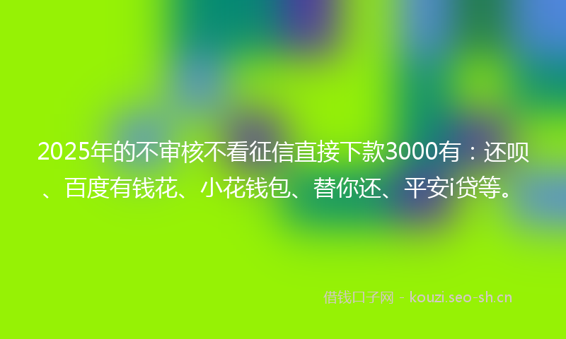 2025年的不审核不看征信直接下款3000有：还呗、百度有钱花、小花钱包、替你还、平安i贷等。