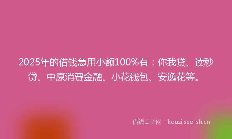 2025年的借钱急用小额100%有：你我贷、读秒贷、中原消费金融、小花钱包、安逸花等。