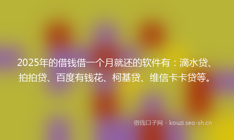 2025年的借钱借一个月就还的软件有:滴水贷、拍拍贷、百度有钱花、柯基贷、维信卡卡贷等。