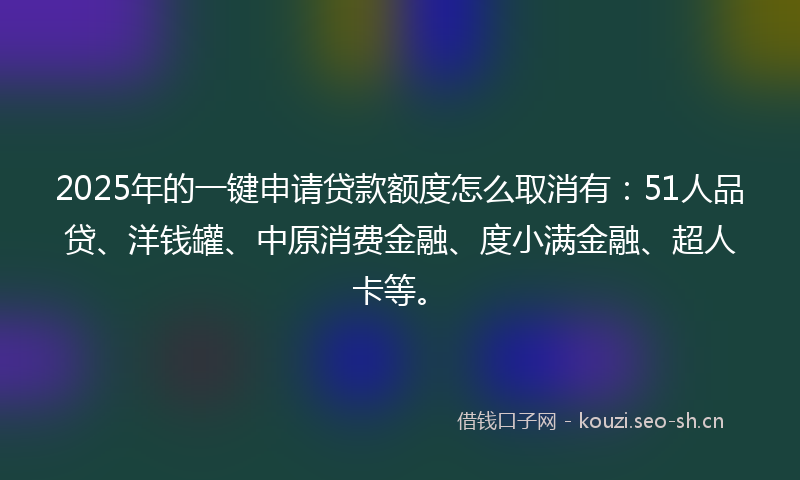2025年的一键申请贷款额度怎么取消有：51人品贷、洋钱罐、中原消费金融、度小满金融、超人卡等。
