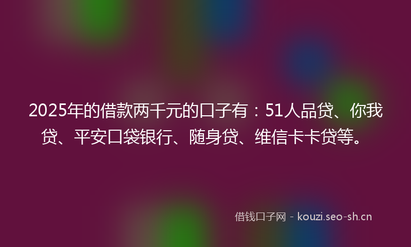 2025年的借款两千元的口子有:51人品贷、你我贷、平安口袋银行、随身贷、维信卡卡贷等。