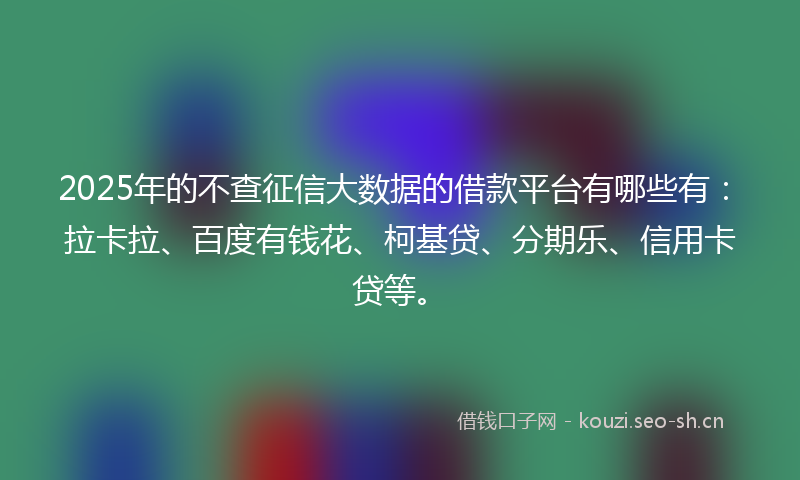 2025年的不查征信大数据的借款平台有哪些有：拉卡拉、百度有钱花、柯基贷、分期乐、信用卡贷等。