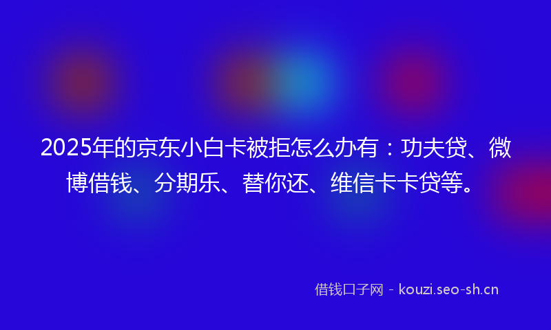 2025年的京东小白卡被拒怎么办有:功夫贷、微博借钱、分期乐、替你还、维信卡卡贷等。
