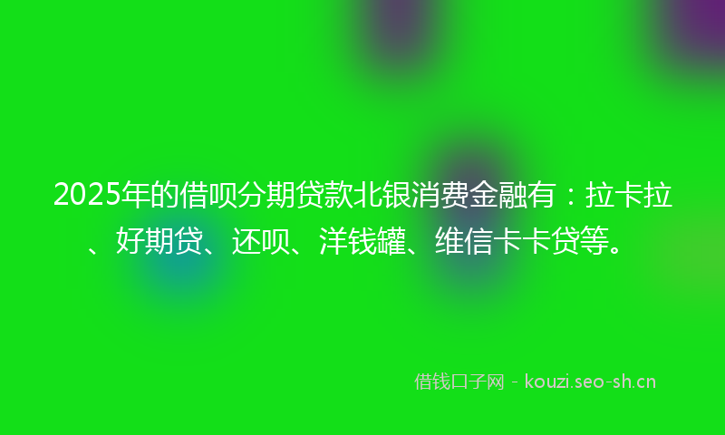 2025年的借呗分期贷款北银消费金融有:拉卡拉、好期贷、还呗、洋钱罐、维信卡卡贷等。